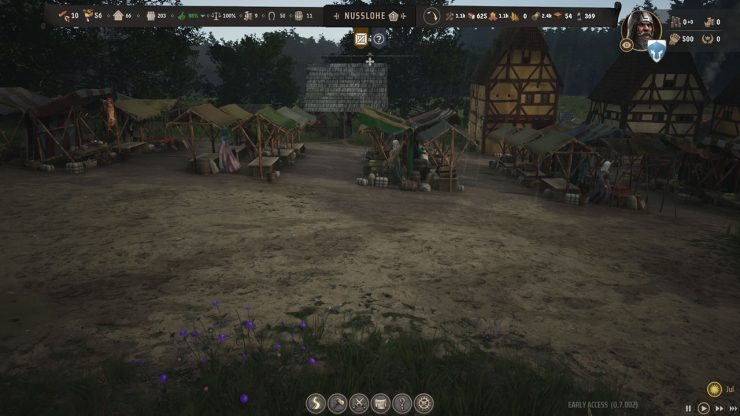 An image showing players a thriving Marketplace in the game Manor Lord